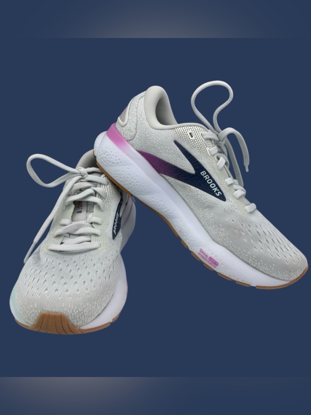Women's Brooks Ghost 16, White/Grey/Estate Blue, 6.5 D Wide US MSRP $110